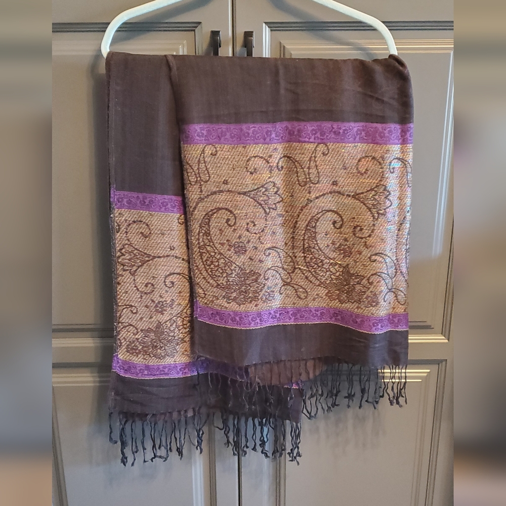 Pasmina And Silk Brown and Purple Paisley Scarf⚜️🤎⚜️💜⚜️
